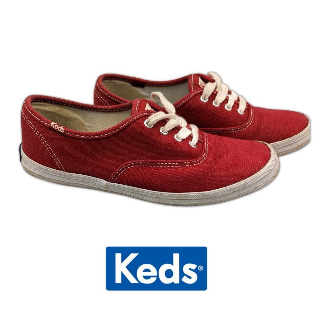 Keds Red With White and Beige Sole, White Stitching Size 6 US Great condition